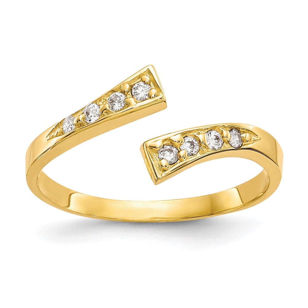 10k Yellow Gold Graduated Clear CZ Bypass Toe Ring