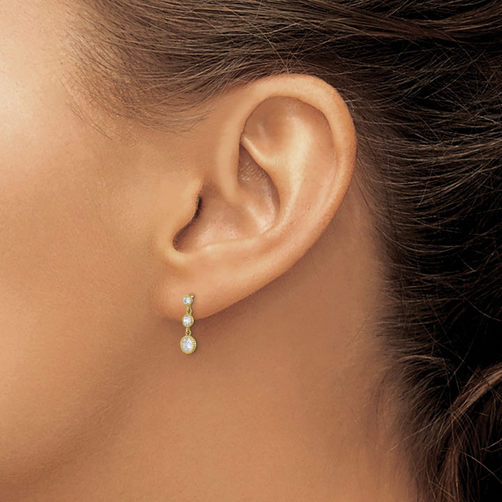 10k Yellow Gold Graduated CZ 3-Stone Dangle Post Earrings
