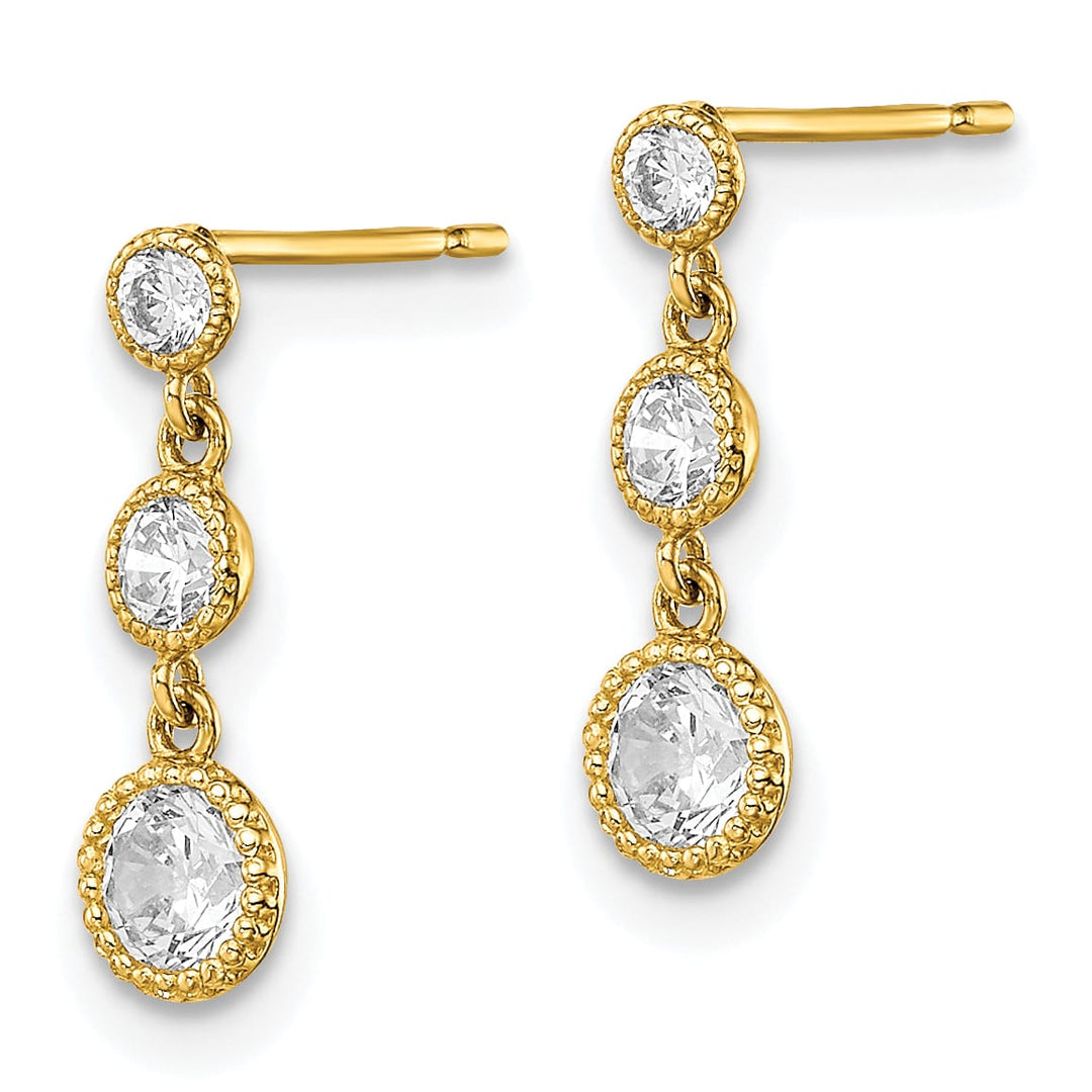 10k Yellow Gold Graduated CZ 3-Stone Dangle Post Earrings