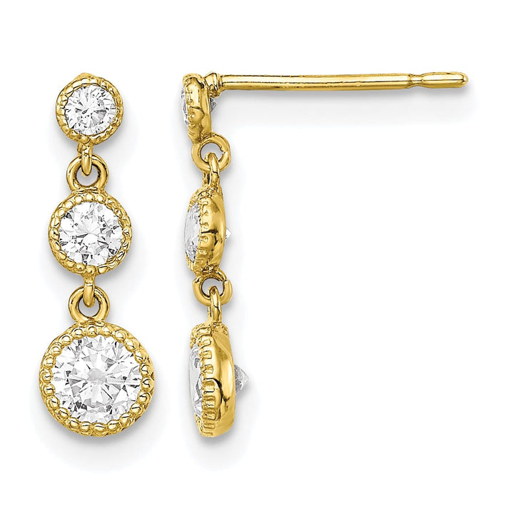 10k Yellow Gold Graduated CZ 3-Stone Dangle Post Earrings