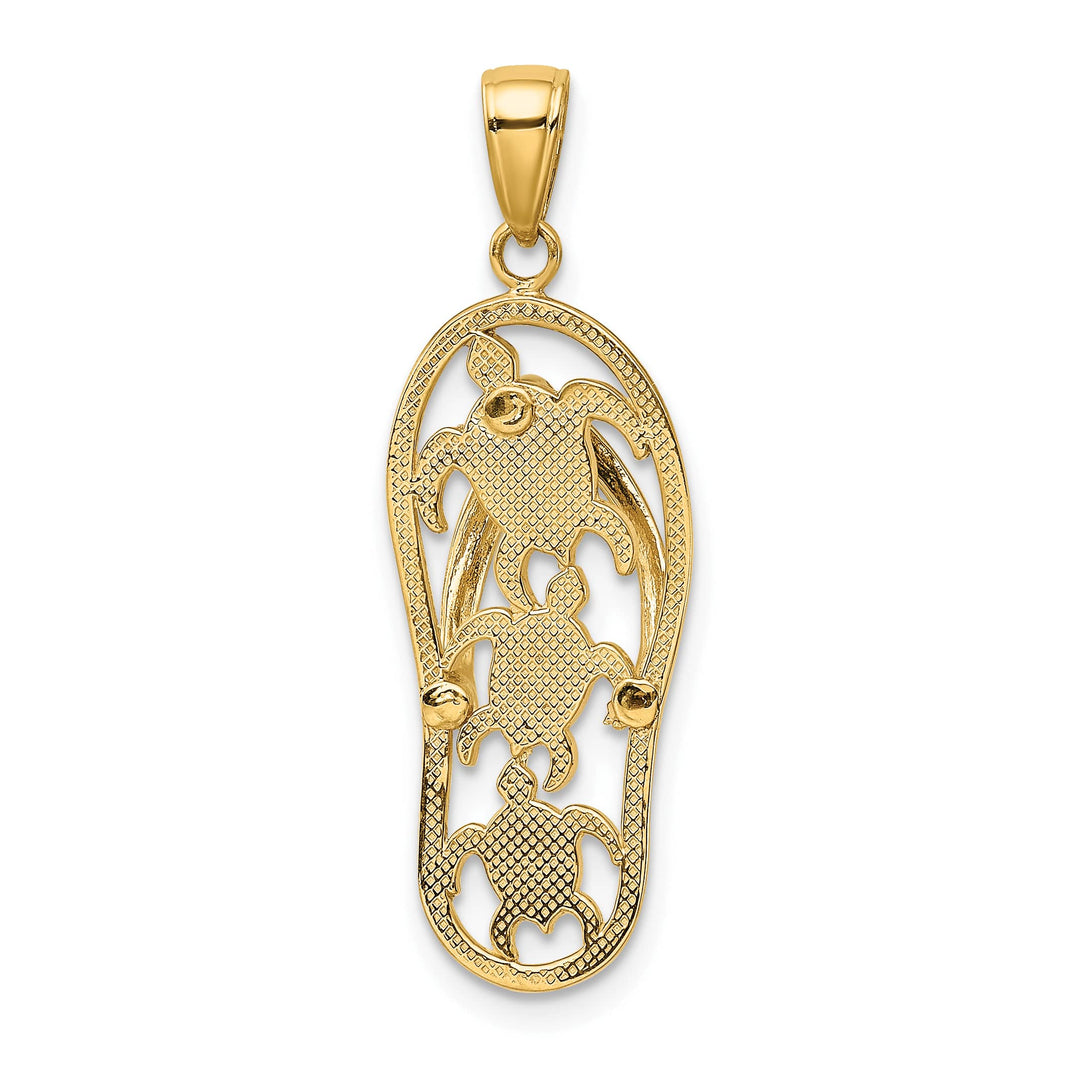 10K Yellow Gold Green Enamel Cut-out Flip-Flop with Sea Pendant