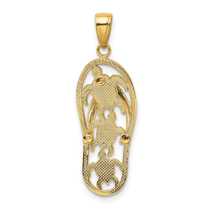 10K Yellow Gold Green Enamel Cut-out Flip-Flop with Sea Pendant