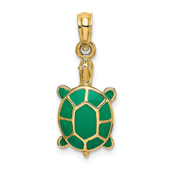 10K Yellow Gold Green Enamel Tortoise Charm