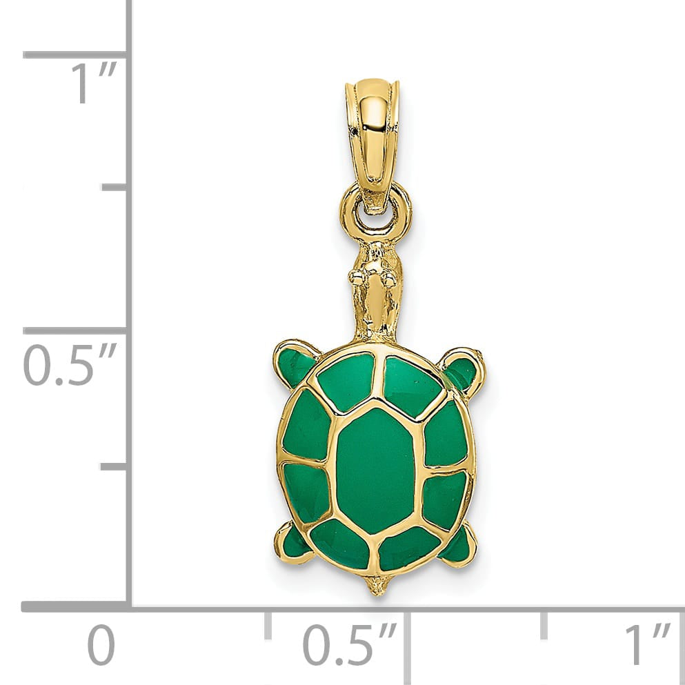 10K Yellow Gold Green Enamel Tortoise Charm