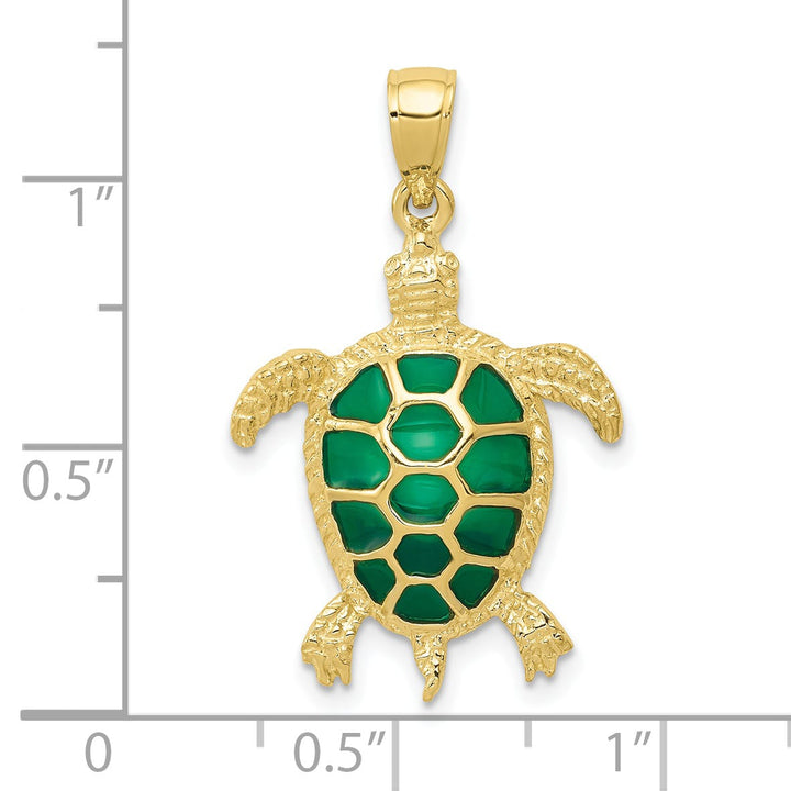 10K Yellow Gold Green Enameled Sea Turtle Pendant