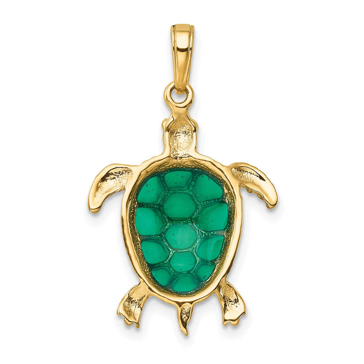 10K Yellow Gold Green Enameled Sea Turtle Pendant
