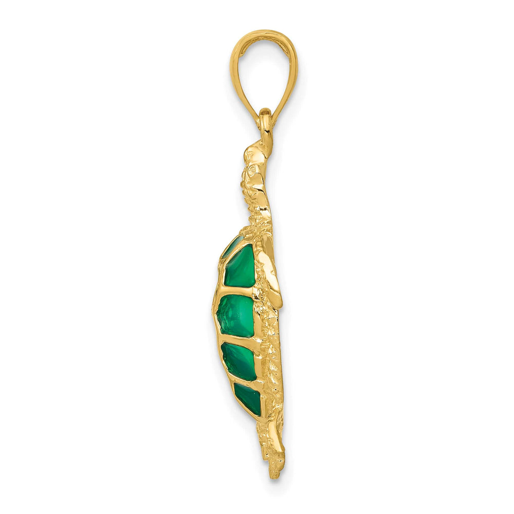 10K Yellow Gold Green Enameled Sea Turtle Pendant