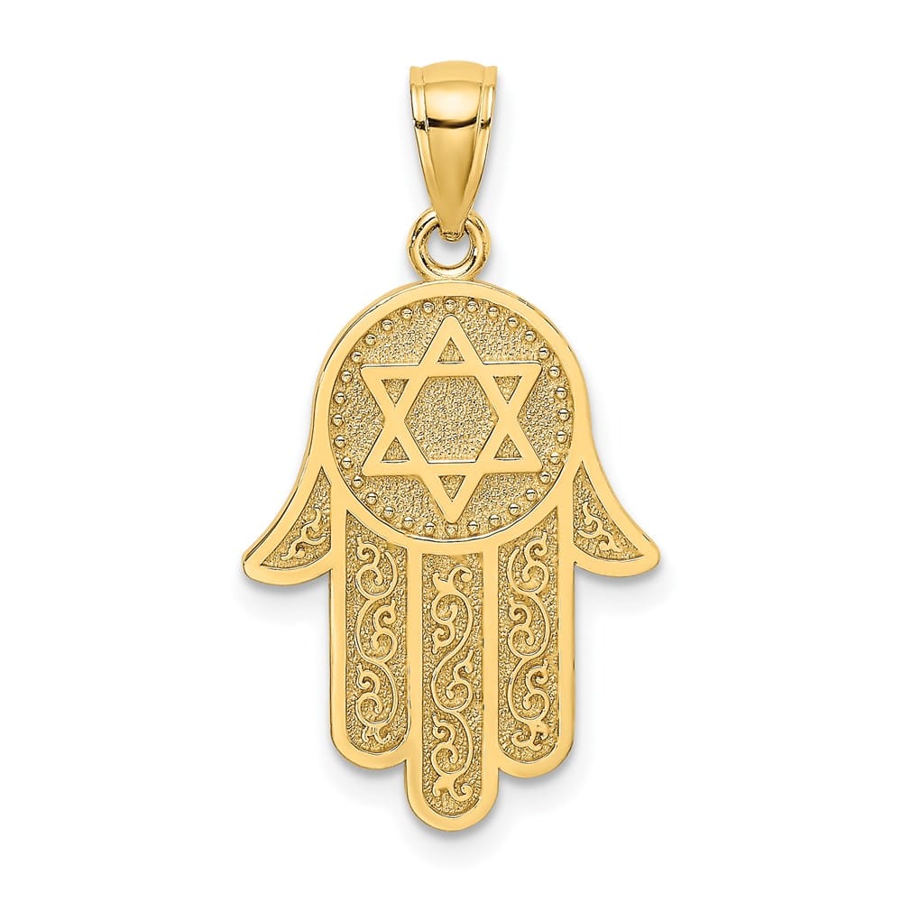 10K Yellow Gold Hamsa with Star of David Charm