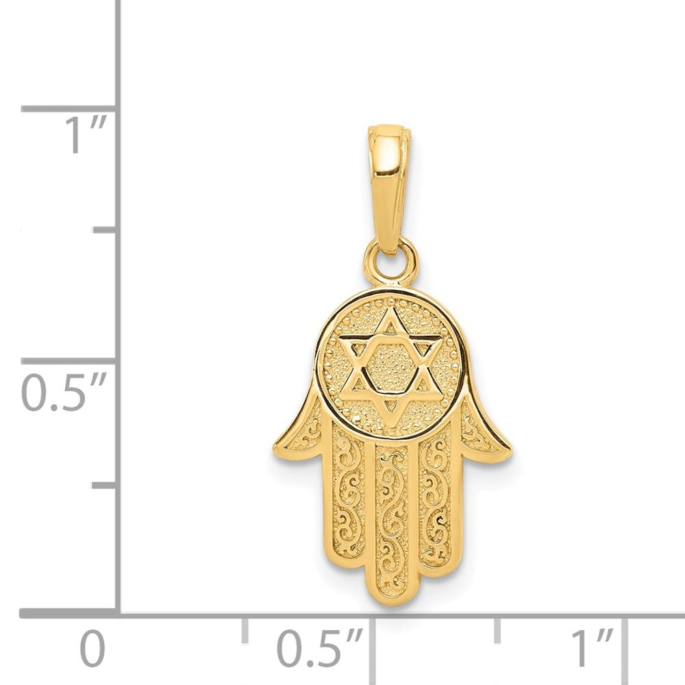 10K Yellow Gold Hamsa with Star of David Pendant