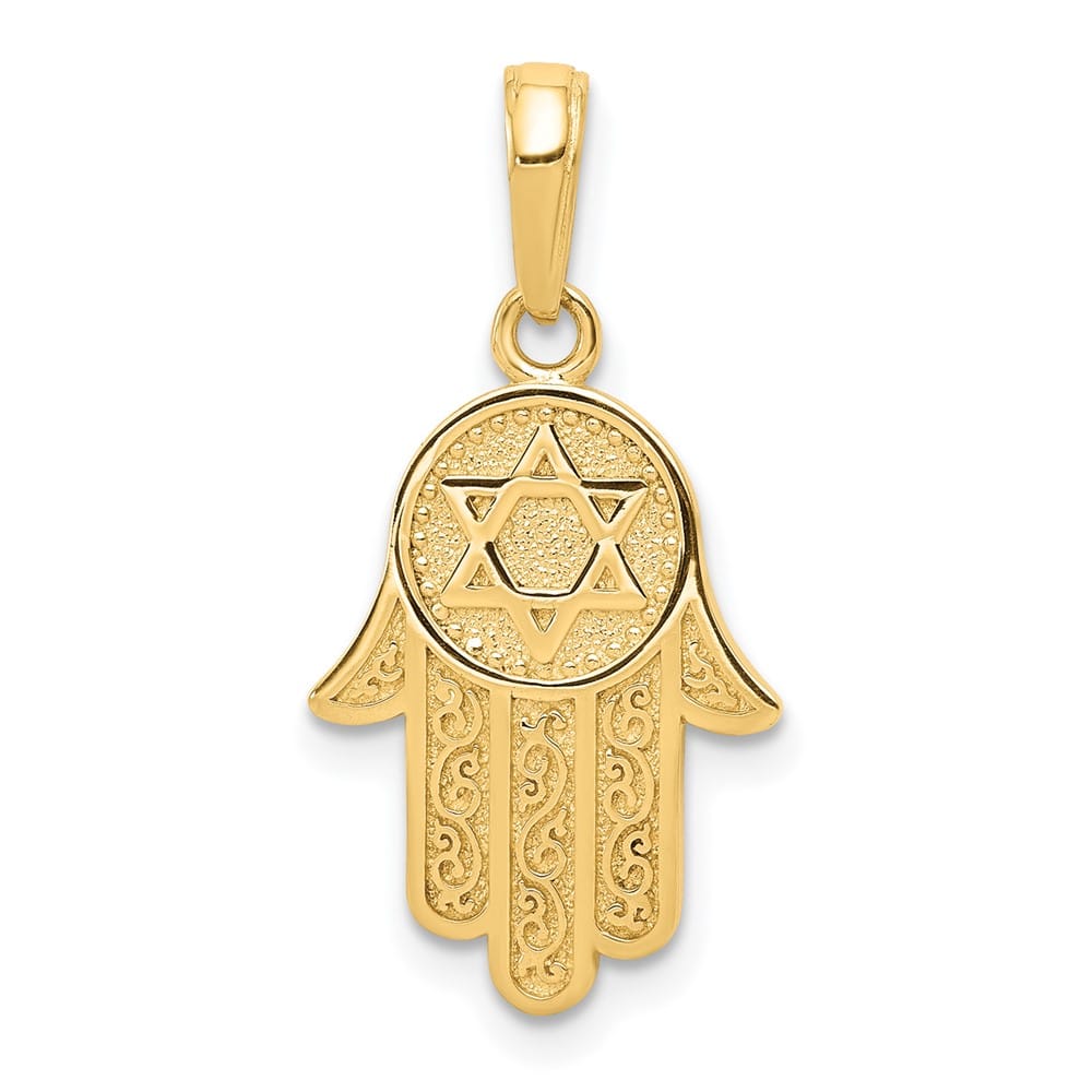 10K Yellow Gold Hamsa with Star of David Pendant