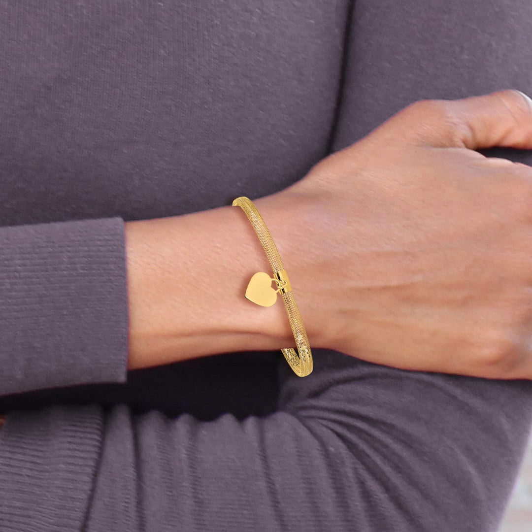 10K Yellow Gold Heart Stretch Mesh Bracelet One Size