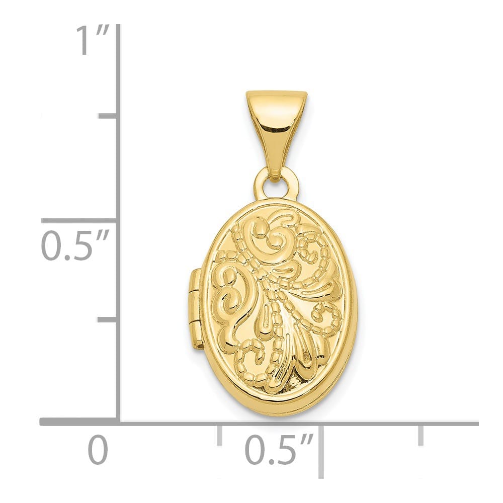 10K Yellow Gold Hollow Medium Beaded Scroll Design Oval Locket