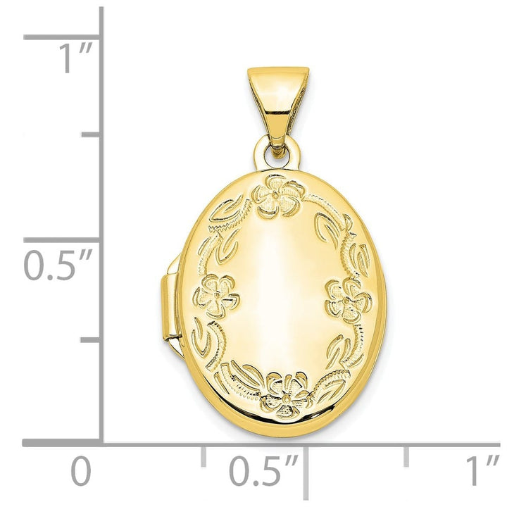 10K Yellow Gold Hollow Medium Oval Leaf Floral Hand Engraved Locket