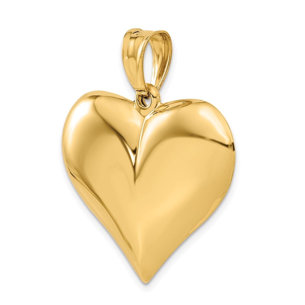 10K Yellow Gold Hollow Polished 3-D Large Puffed Heart Pendant