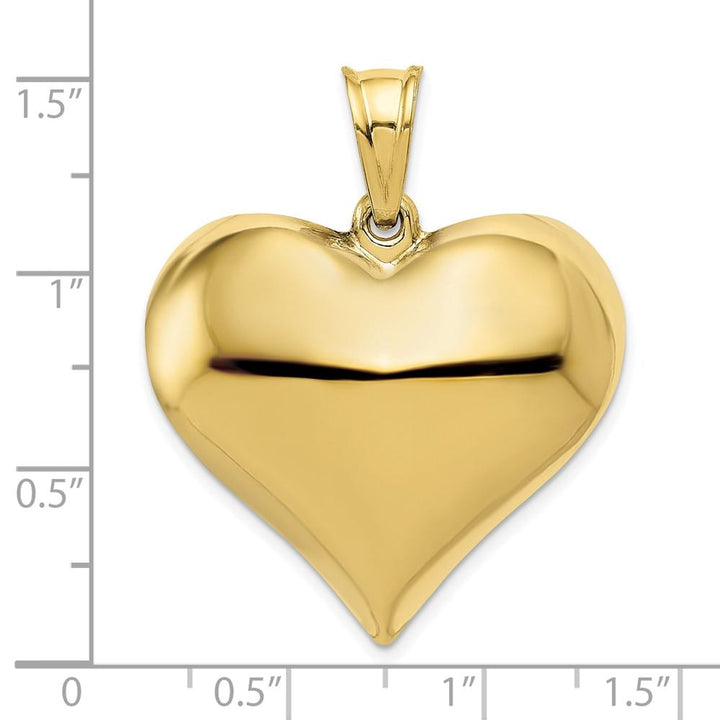 10K Yellow Gold Hollow Polished 3-D Large Puffed Heart Pendant