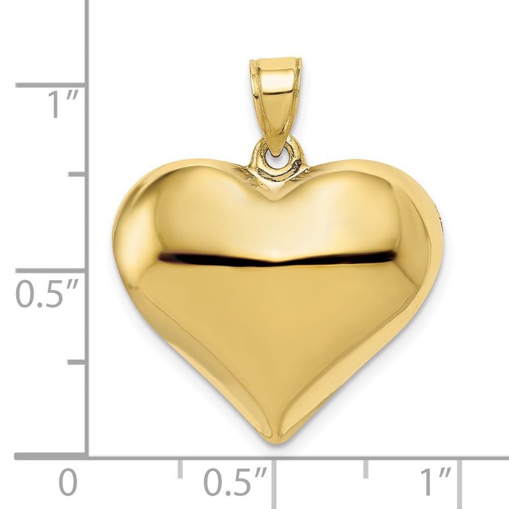 10K Yellow Gold Hollow Polished 3-D Medium Puffed Heart Pendant