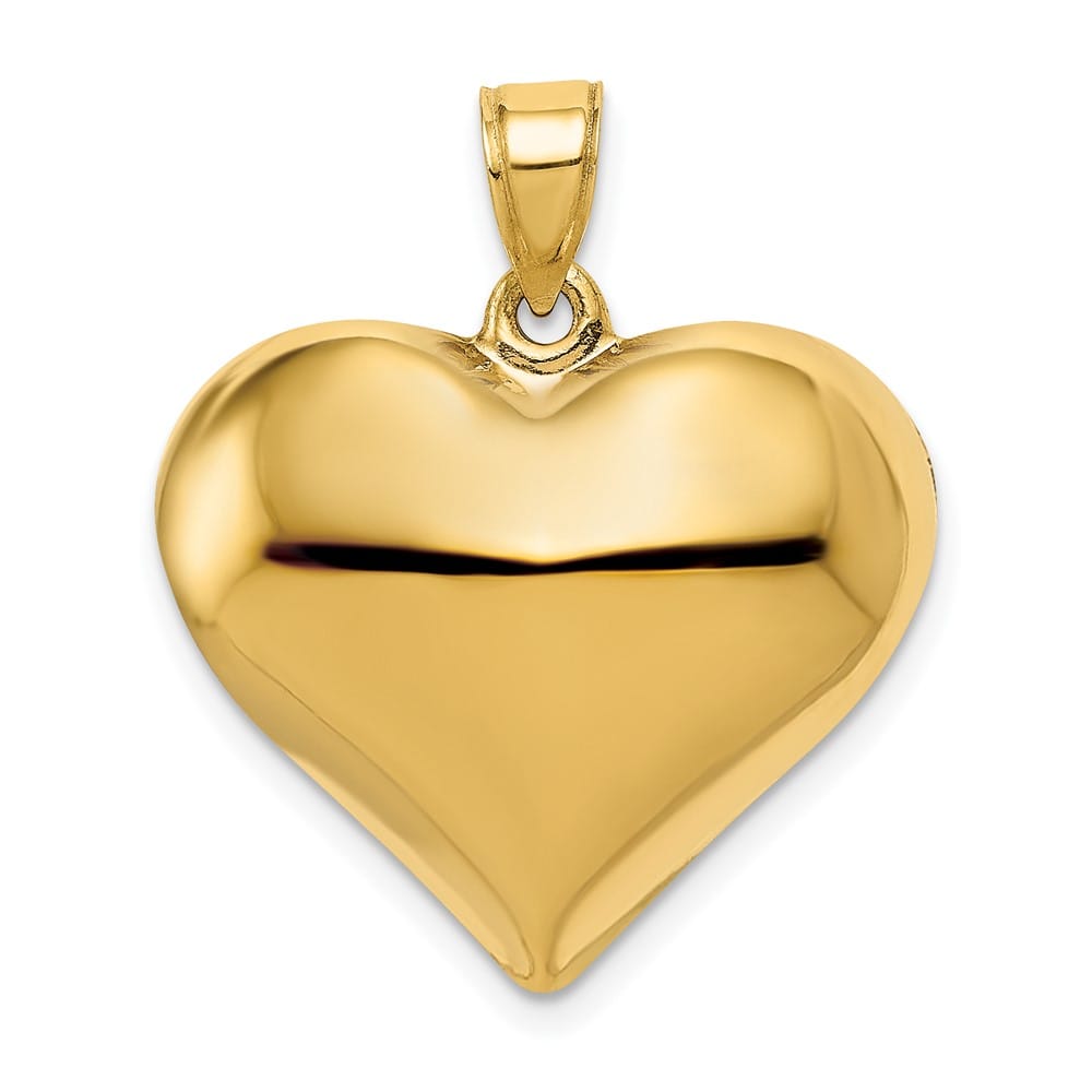 10K Yellow Gold Hollow Polished 3-D Medium Puffed Heart Pendant
