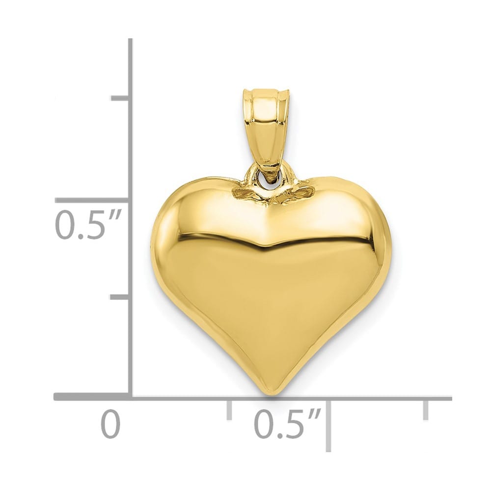 10K Yellow Gold Hollow Polished 3-D Medium Puffed Heart Pendant