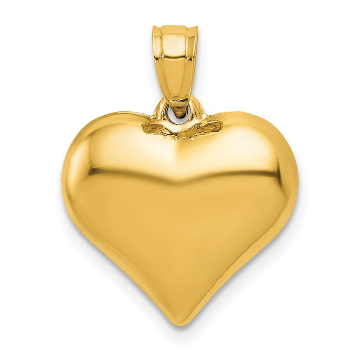 10K Yellow Gold Hollow Polished 3-D Medium Puffed Heart Pendant
