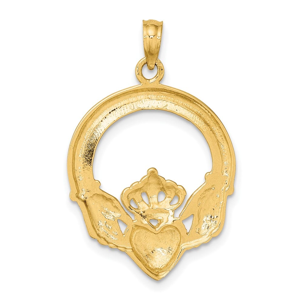 10K Yellow Gold Hollow Polished Large Claddagh Heart Charm