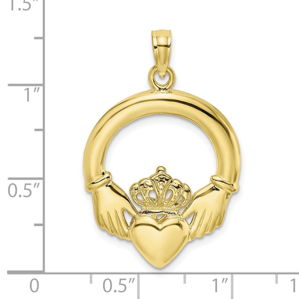10K Yellow Gold Hollow Polished Large Claddagh Heart Charm