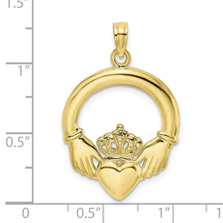 10K Yellow Gold Hollow Polished Large Claddagh Heart Charm
