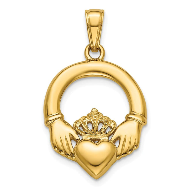 10K Yellow Gold Hollow Polished Large Claddagh Heart Charm