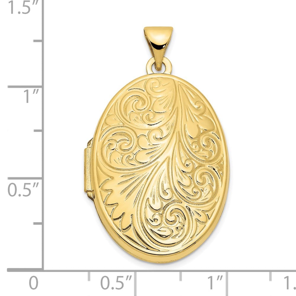 10K Yellow Gold Hollow Polished Large Domed Scroll Oval Locket