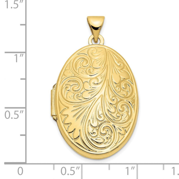 10K Yellow Gold Hollow Polished Large Domed Scroll Oval Locket