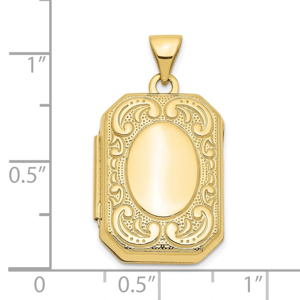 10K Yellow Gold Hollow Polished Large Fancy Rectangle Locket