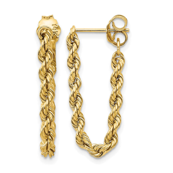 10k Yellow Gold Hollow Rope Chain Dangle Post Earrings