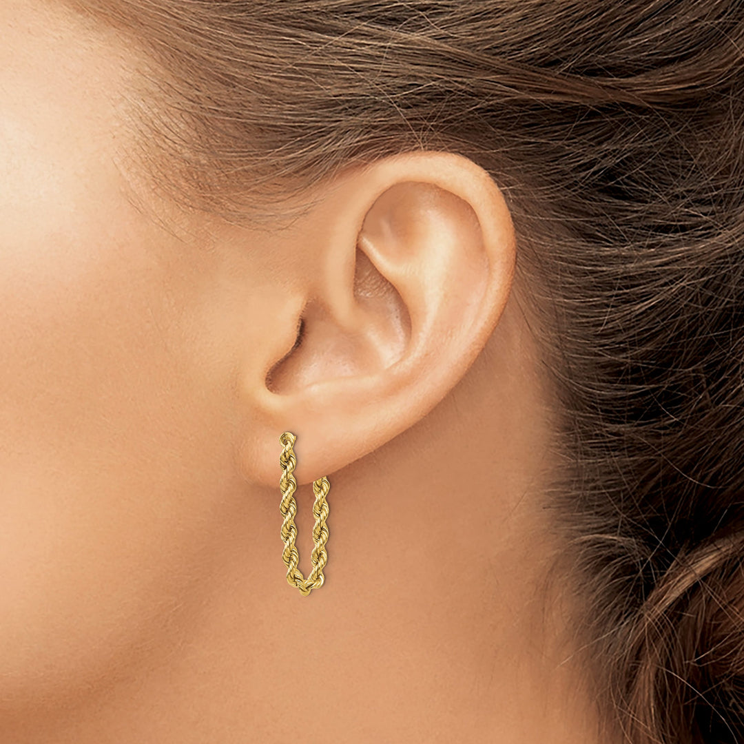 10k Yellow Gold Hollow Rope Chain Dangle Post Earrings