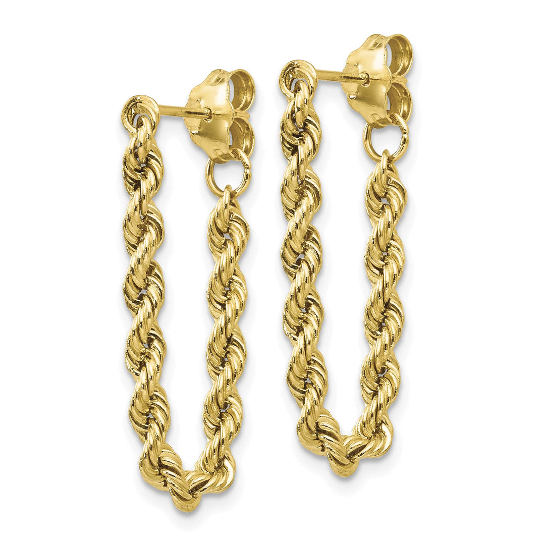 10k Yellow Gold Hollow Rope Chain Dangle Post Earrings