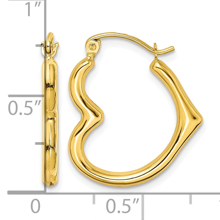 10k Yellow Gold Hollow Side Heart Shape Hollow Hoop Earrings