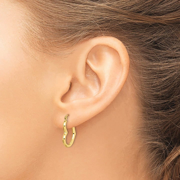10k Yellow Gold Hollow Side Heart Shape Hollow Hoop Earrings