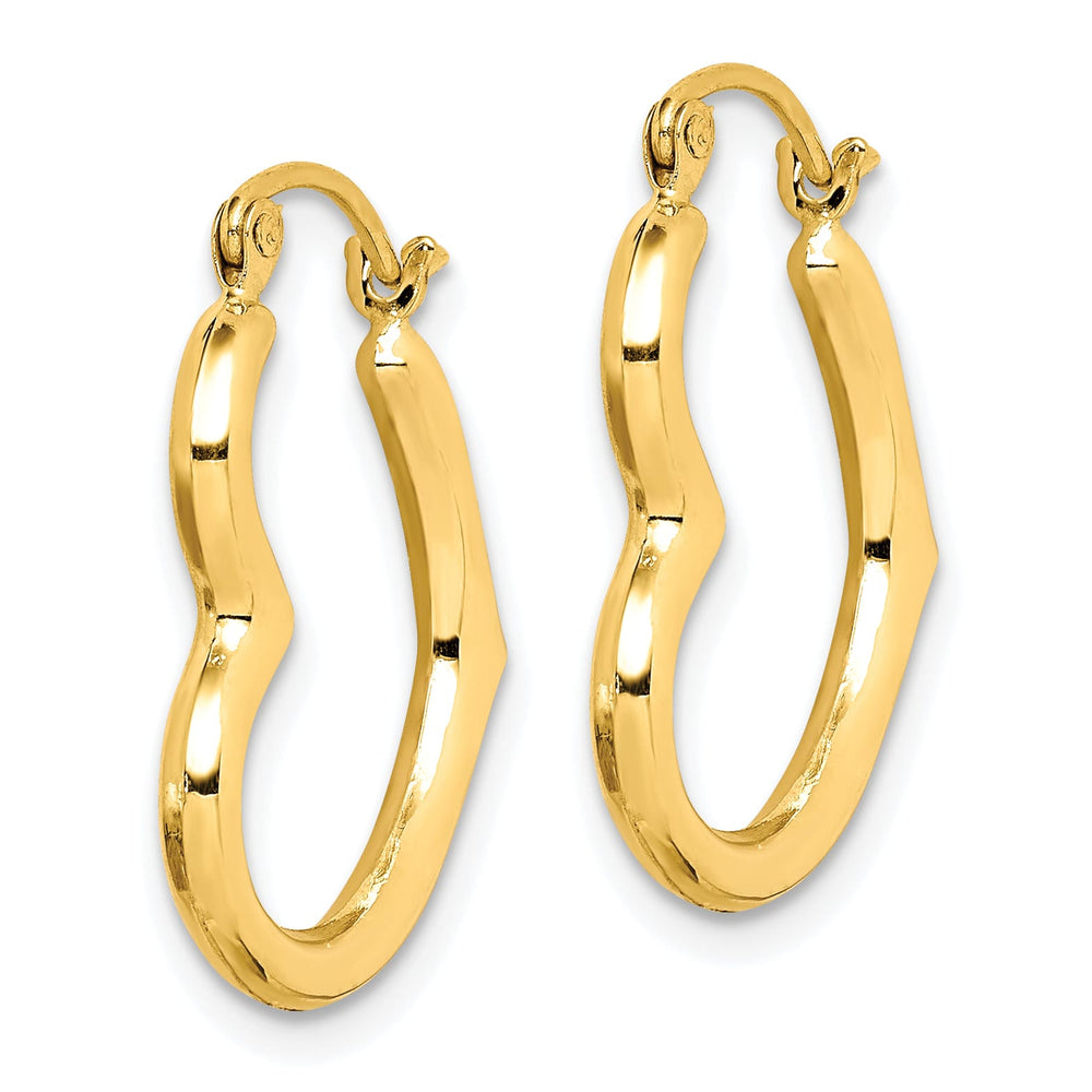 10k Yellow Gold Hollow Side Heart Shape Hollow Hoop Earrings
