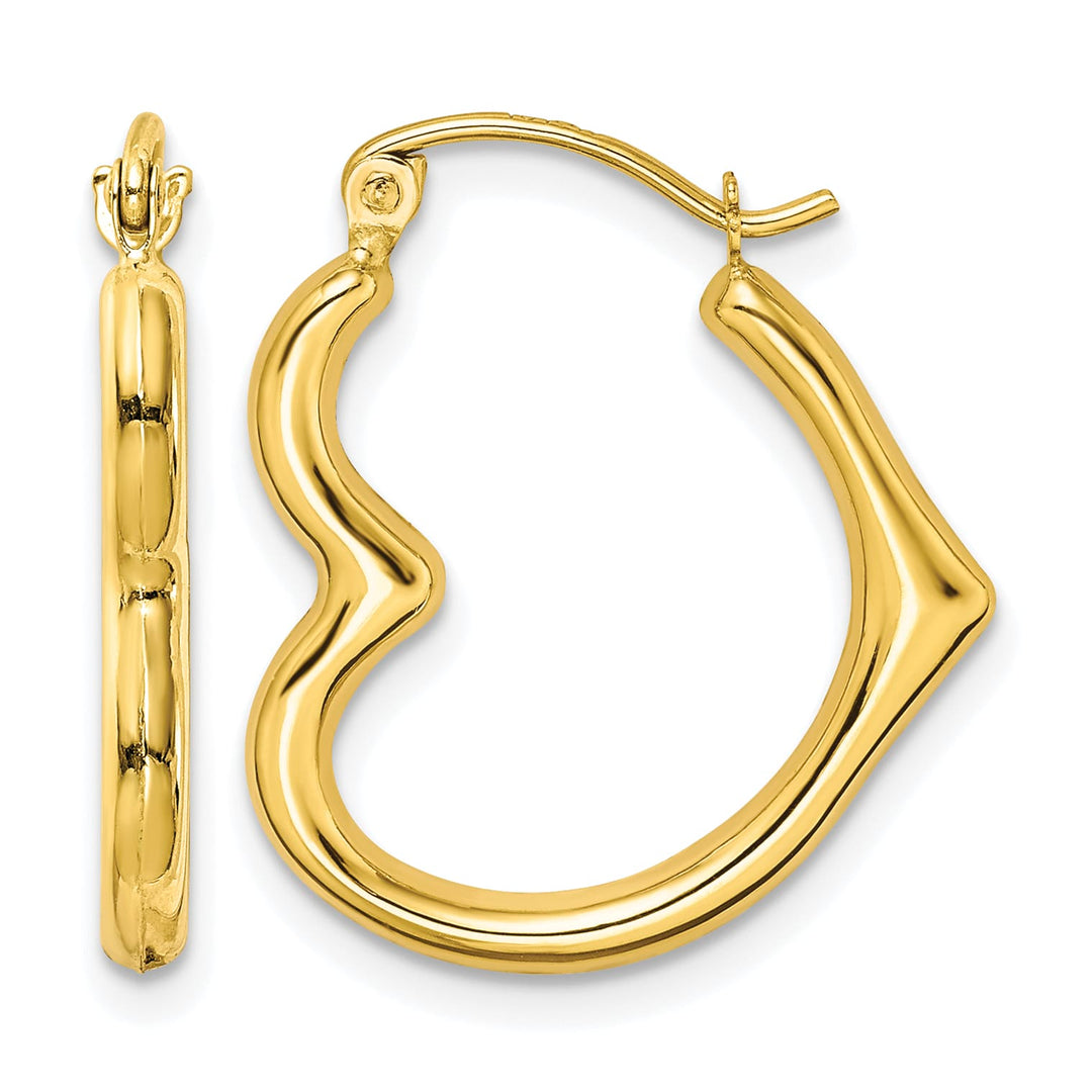 10k Yellow Gold Hollow Side Heart Shape Hollow Hoop Earrings