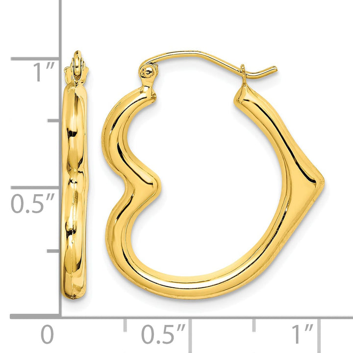 10k Yellow Gold Hollow Side Heart Shape Hoop Earrings