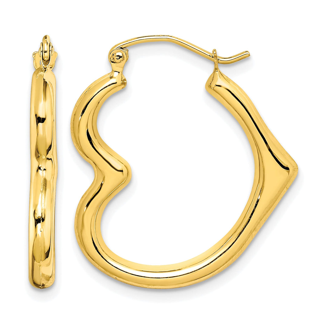 10k Yellow Gold Hollow Side Heart Shape Hoop Earrings