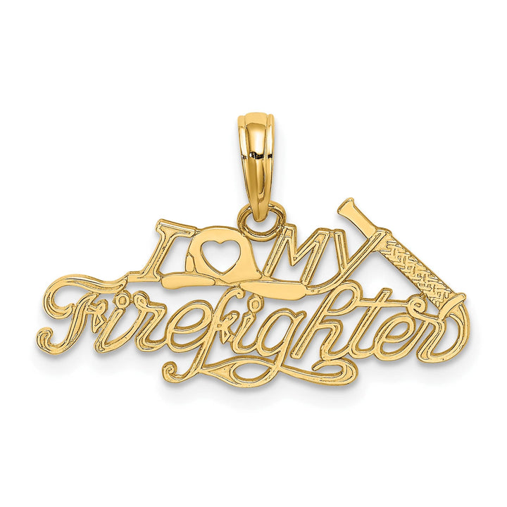 10K Yellow Gold I Heart My Firefighter Charm, Large