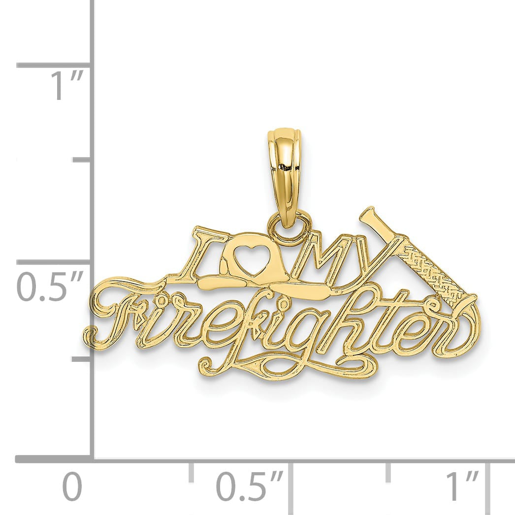 10K Yellow Gold I Heart My Firefighter Charm, Large