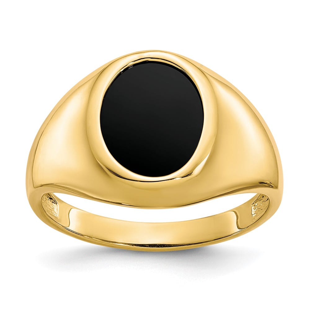 10k Yellow Gold IB Goodman 12x10 mm Oval Onyx Men's Ring