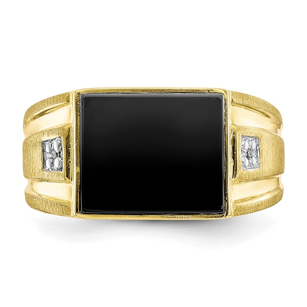10k Yellow Gold IB Goodman Diamond and 12x10 mm Black Onyx Men's Ring
