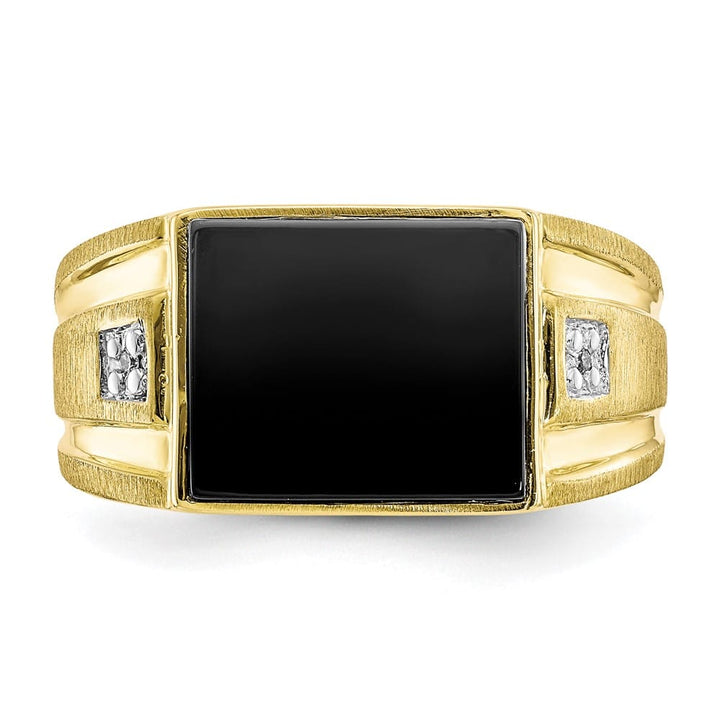 10k Yellow Gold IB Goodman Diamond and 12x10 mm Black Onyx Men's Ring