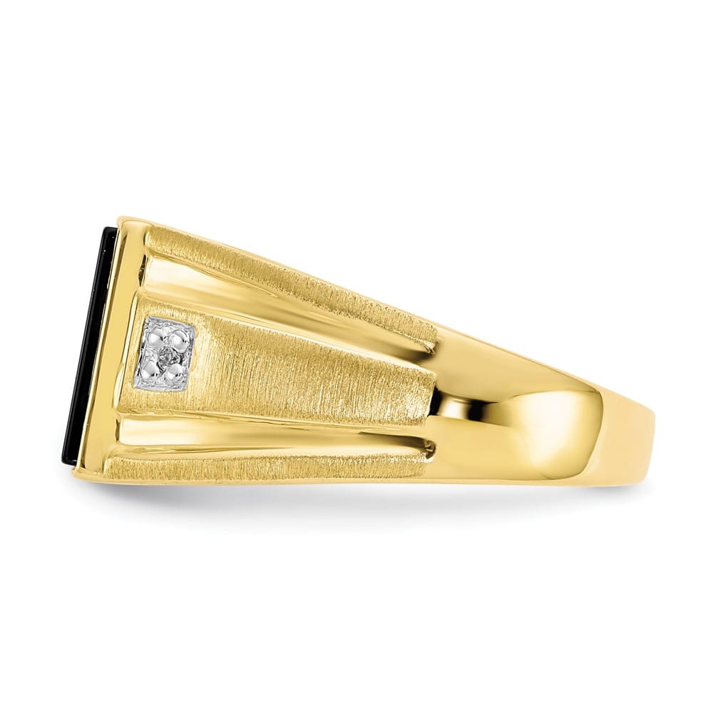 10k Yellow Gold IB Goodman Diamond and 12x10 mm Black Onyx Men's Ring
