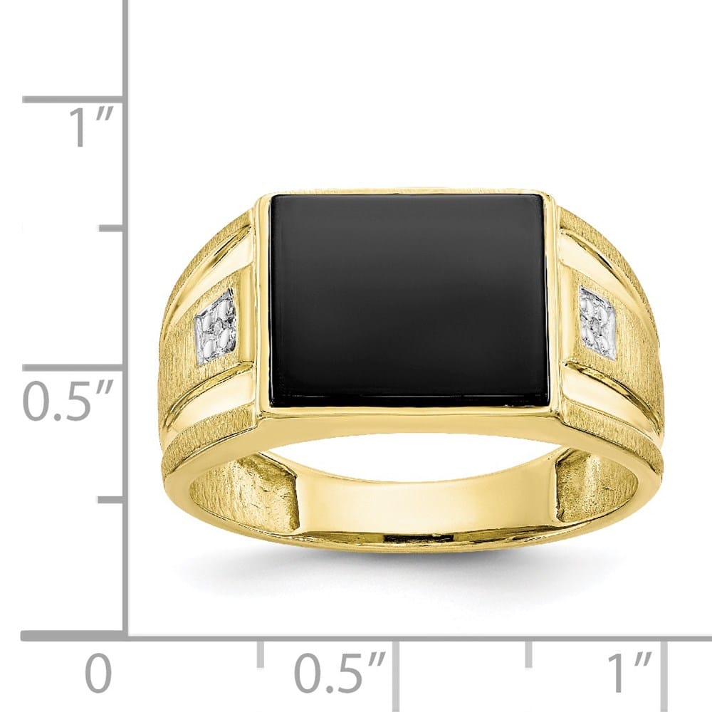 10k Yellow Gold IB Goodman Diamond and 12x10 mm Black Onyx Men's Ring