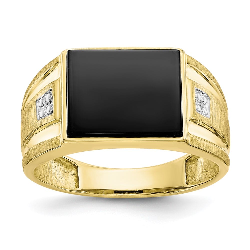 10k Yellow Gold IB Goodman Diamond and 12x10 mm Black Onyx Men's Ring