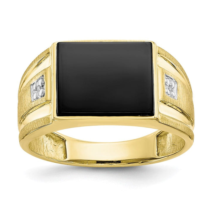 10k Yellow Gold IB Goodman Diamond and 12x10 mm Black Onyx Men's Ring
