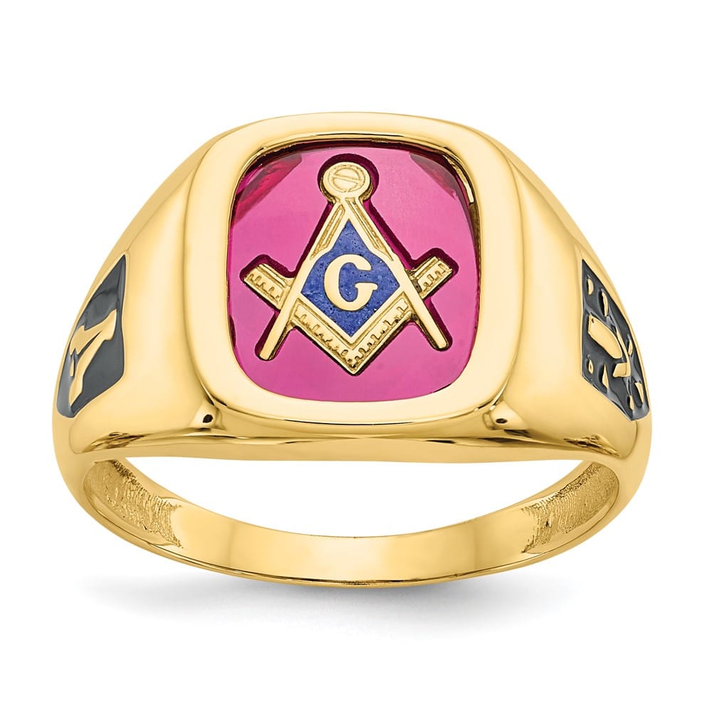 10k Yellow Gold IB Goodman with Black Enamel and Men's Masonic Ring
