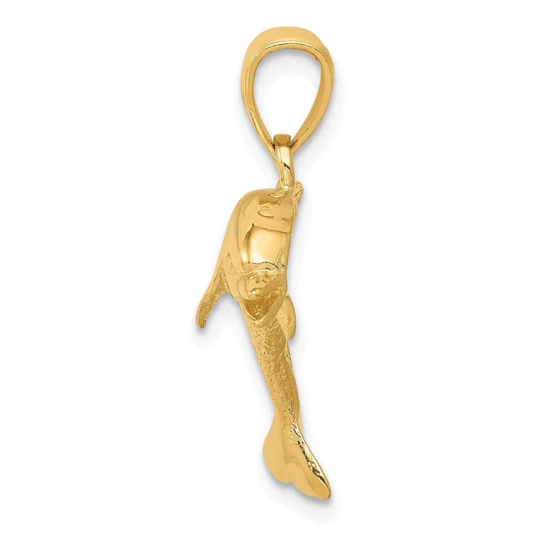 10K Yellow Gold Jumping Dolphin Pendant, Large